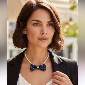 “Dainty Dapper” Blue Plaid Bow tie Necklace